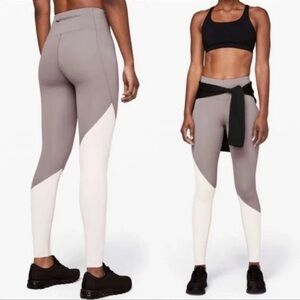 Lululemon Color Block Speed Wunder Tight Asymmetrical Half Moon Light Chrome
